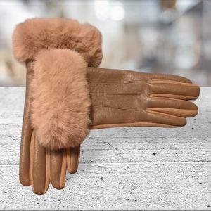 Women's faux leather/fur gloves. Designed and made for cell phone use